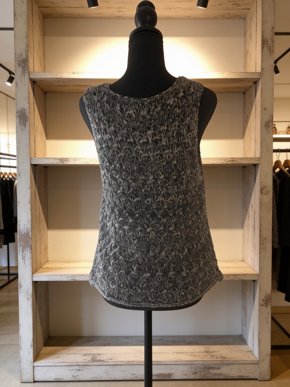 Mo:Vint Black/Gray/White Crocheted Swester Vest Sleeveless Top NWT